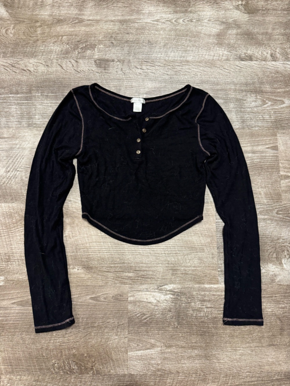 Bozzolo Black Ribbed Long Sleeve Crop Top Size Medium